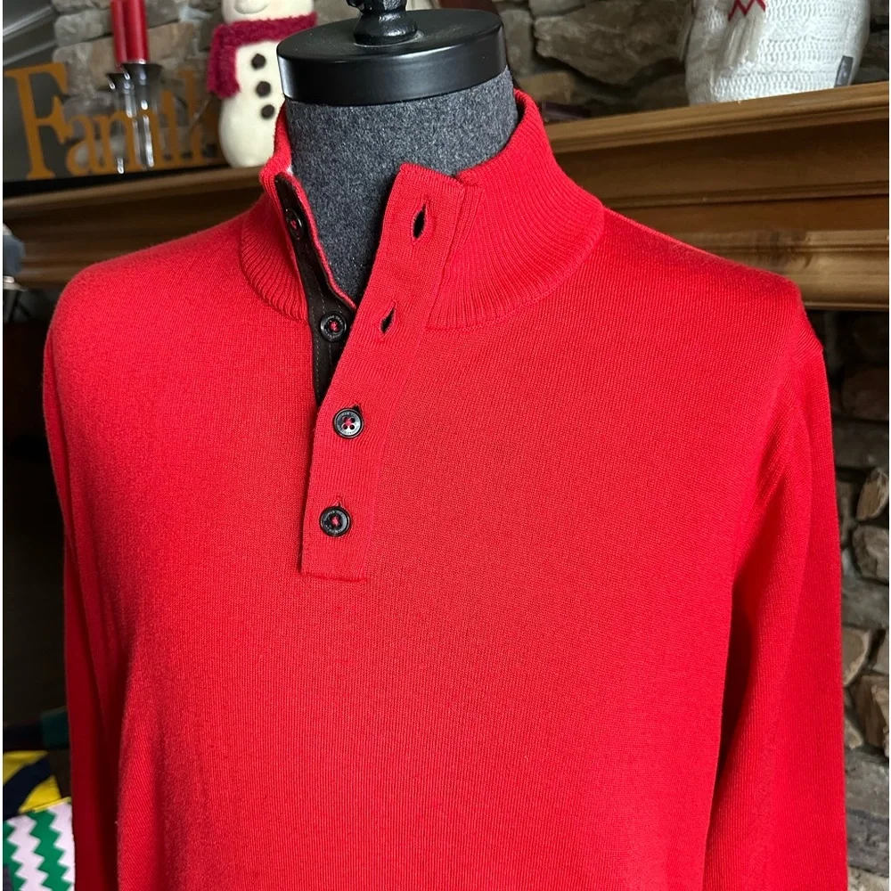 THOMAS DEAN Men’s Red Extra Fine Merino Wool Henley Style Sweater - Size XL - Picture 3 of 13